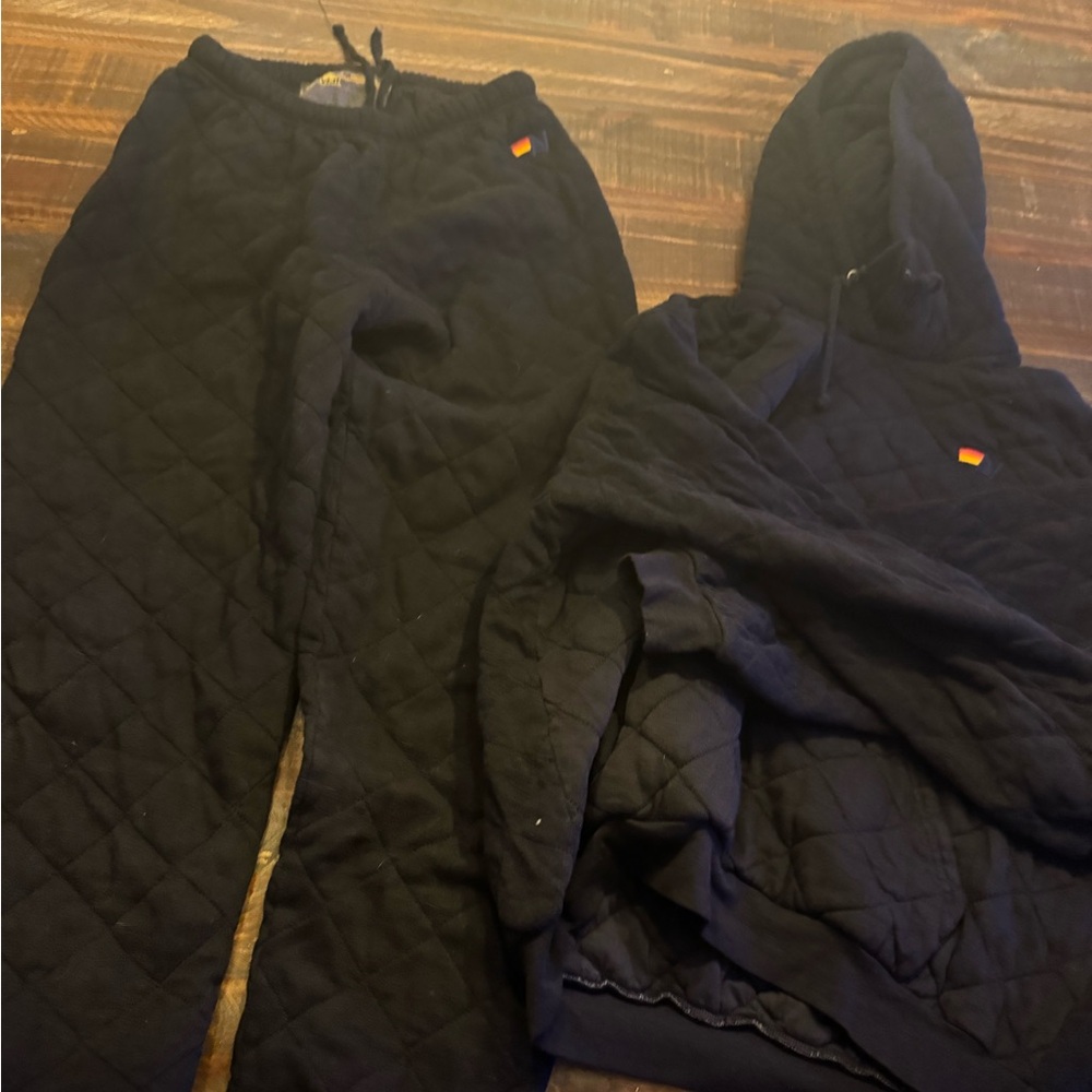 Aviator Nation  Black Quilted Hoodie and Pants Set